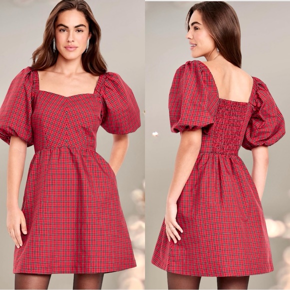 NWT Elegant Red Plaid Dress - Picture 2 of 16